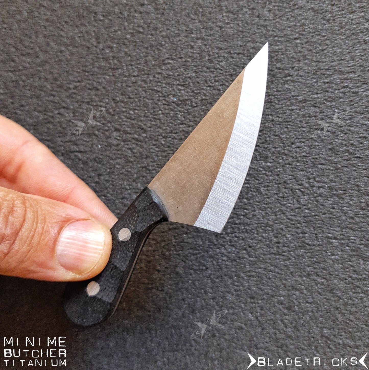 BLADETRICKS CUSTOM MINIME BUTCHER KNIFE, TITANIUM & BLACK G10