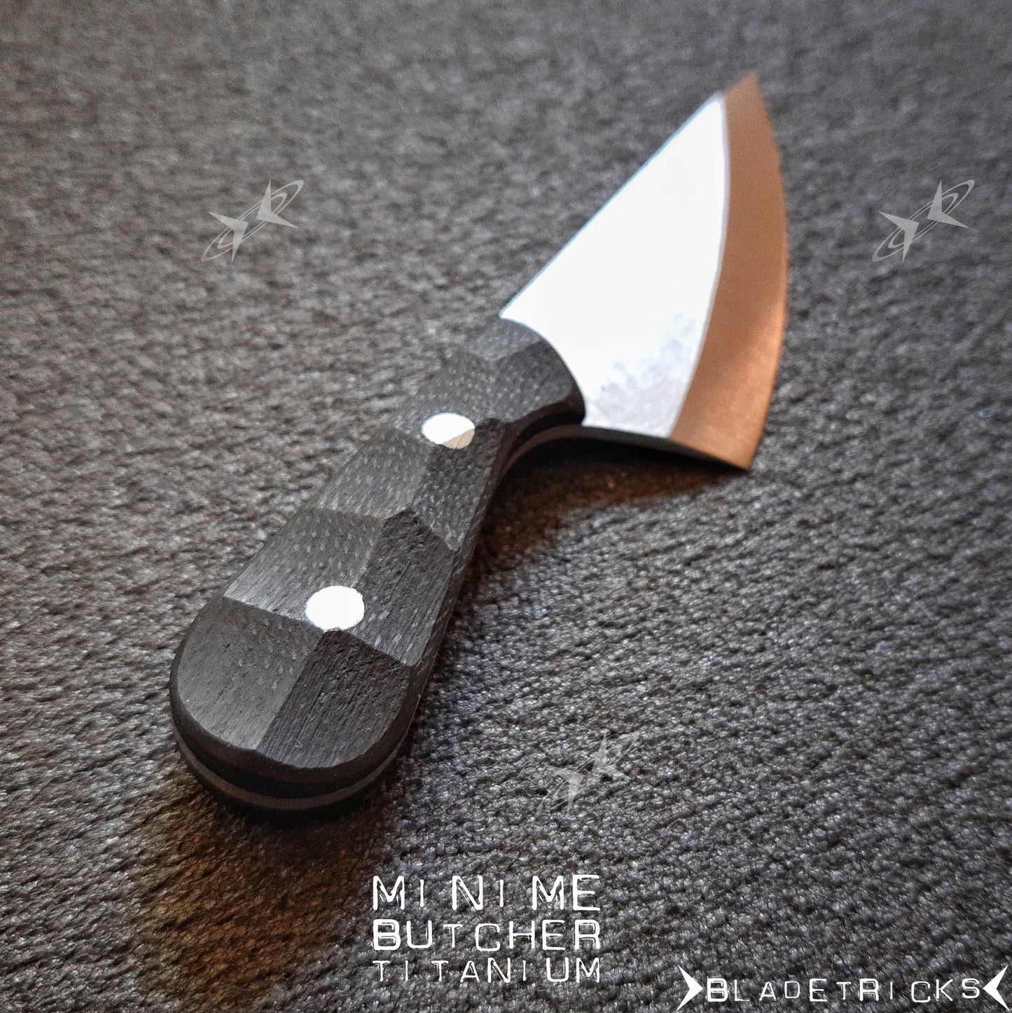BLADETRICKS CUSTOM MINIME BUTCHER KNIFE, TITANIUM & BLACK G10