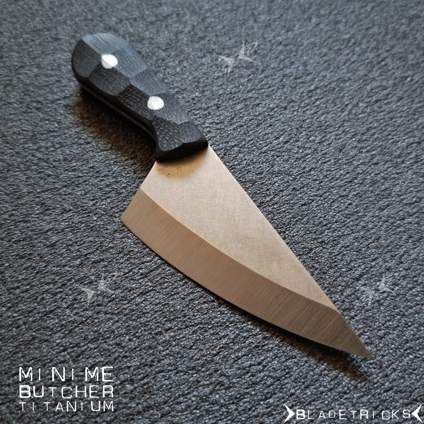BLADETRICKS CUSTOM MINIME BUTCHER KNIFE, TITANIUM & BLACK G10
