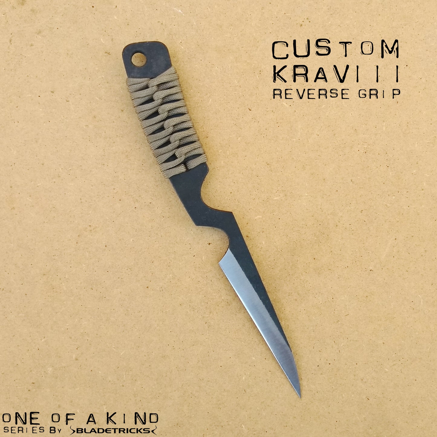 Pikal reverse grip knife paracord wrap